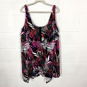 Swim365 Tankini Top Asymmetric Hanky Hem Pink Tropical Floral Resort Beach SZ 24